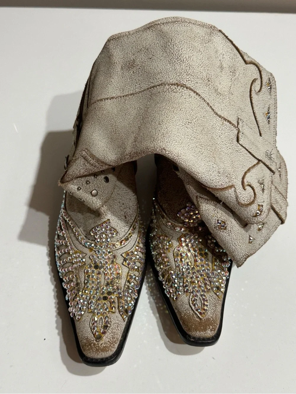 MIA Swarovski Crystal/Rhinestone Ivory Cowboy Western Boots Brazil Womens 7M